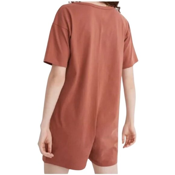 Madewell Henley Romper Rust One Piece Burnt Orange Lounge PJs XL X-Large ND919 - Picture 3 of 6